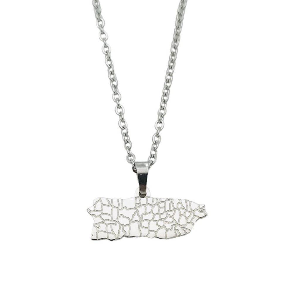 Puerto Rico Map Stainless Steel Necklace